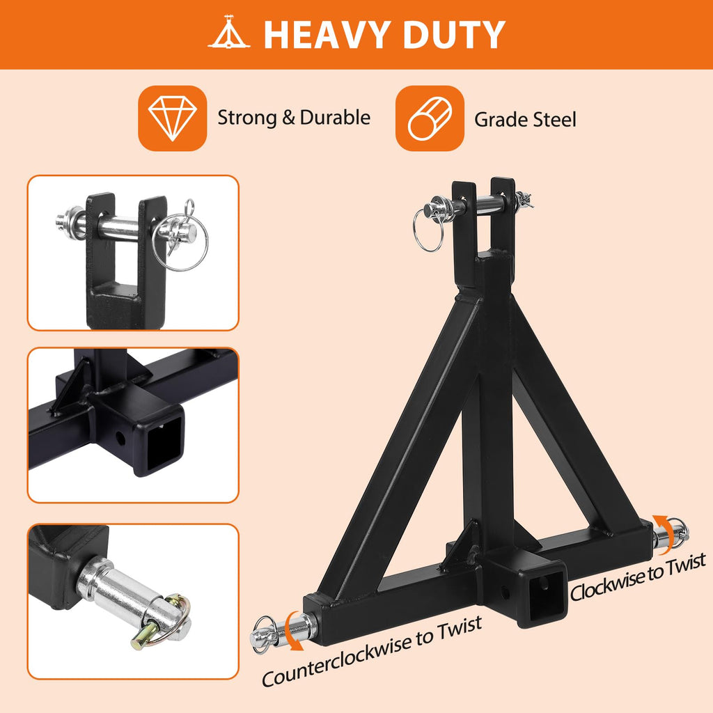 Garvee 3 Point Hitch 2" Receiver Heavy Duty Tow Drawbar Adapter for Category 1 Tractors Kubota BX John Deere LM25H WLM Tractor NorTrac Yanmar Kioti Farm Equipments