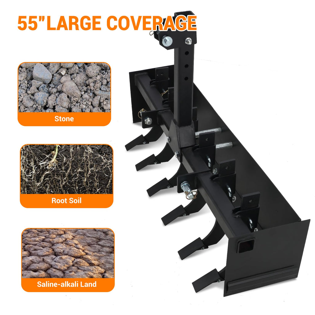 Garvee Tow Behind Box Scraper, 55 Inch Three-Point Quick Hitch Box Scraper Fit Cat 1, Heavy Duty Box Blade Lawn Tractor Attachments for Leveling, Grading, Landscaping, Black