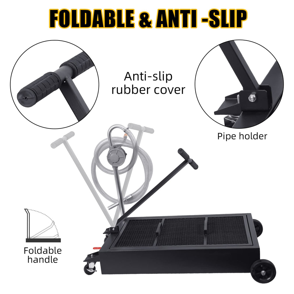 Garvee 25 Gal Hand Pump Oil Drain Pan with 95L Foldable Low Profile, Large Cap - Black