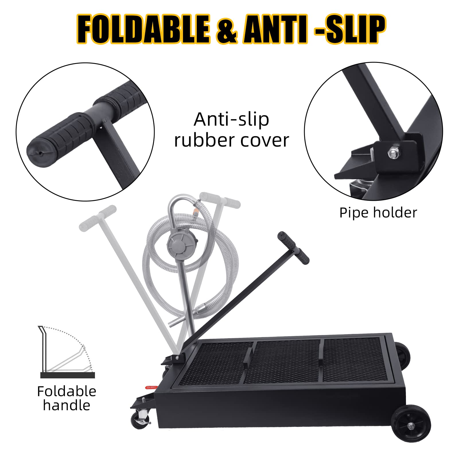 Garvee 25 Gal Hand Pump Oil Drain Pan with 95L Foldable Low Profile, Large Cap - Black