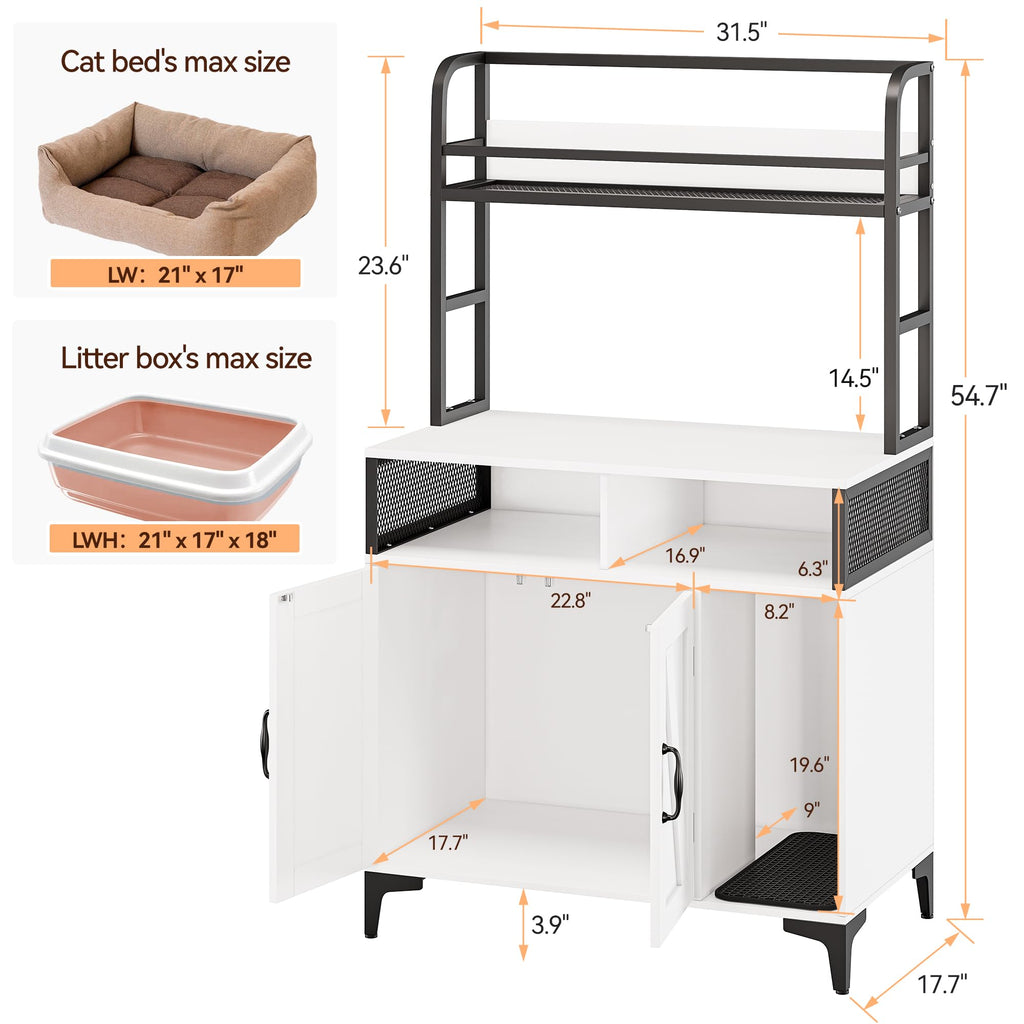 Garvee Hidden Cat Litter Box Enclosure Furniture with Shelf Storage,Litter Box Furniture,Sturdy Cat Washroom,Indoor Wooden Cat House Storage, White