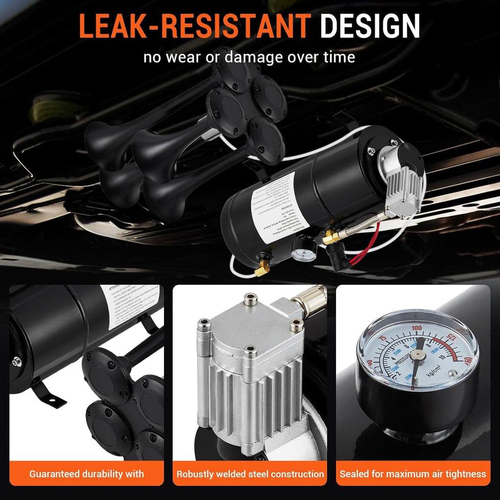 Garvee 150DB Train Horns Kit, 4 Trumpets Truck Air Horn Kit with 0.8 Gallon Tank & 150 PSI Air Compressor, 12V Train Horns for Pickup Trucks, Car, Motorcycle, Semi, Jeep, RV, SUV, Van, Boats