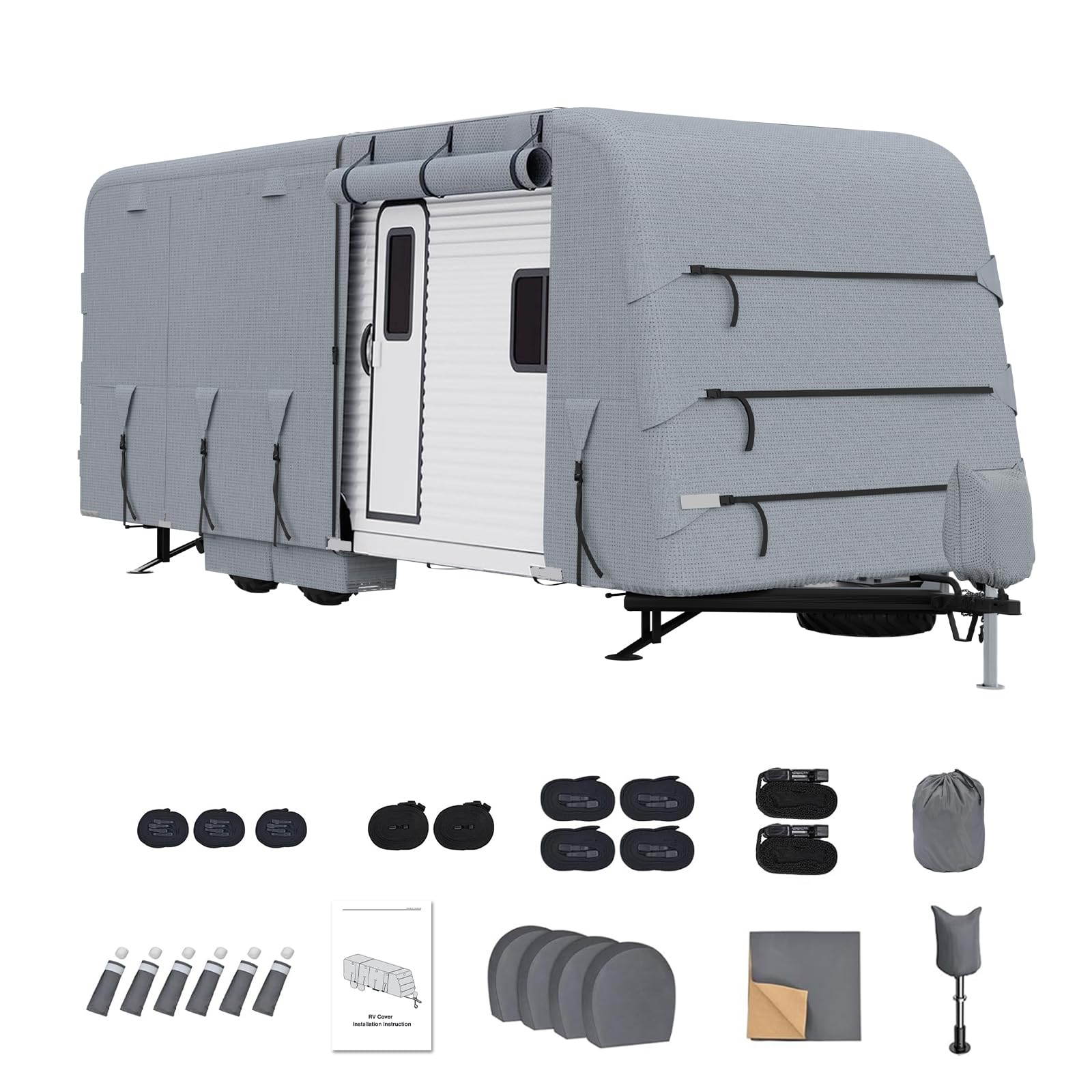 Garvee  30-33 ft RV Travel Trailer Cover, Waterproof UV Resistant Rip-Stop Camper Cover with Gutter Covers and Jack Cover, Grey