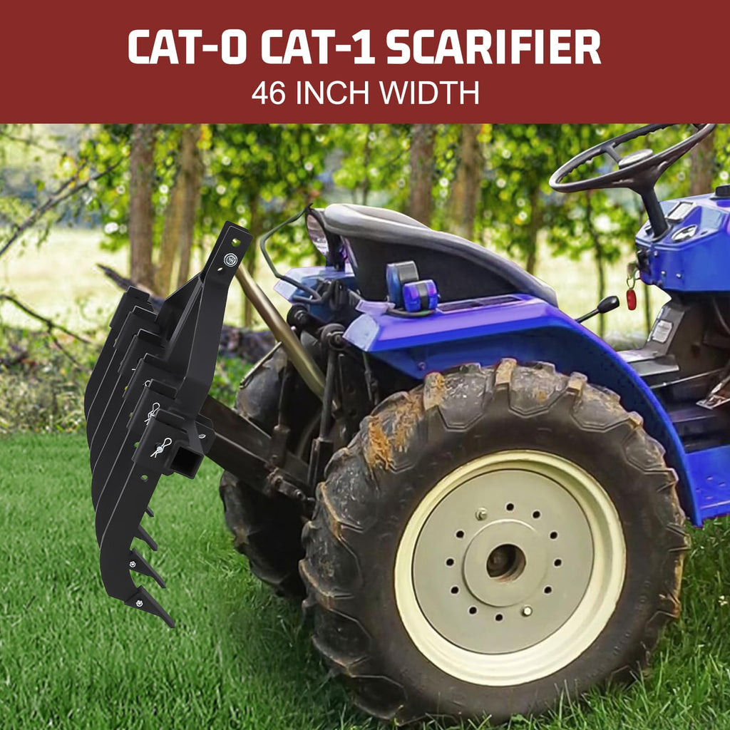 Garvee Plow Scarifier 46 Inch Width Detachable Cultivator with 6 Adjustable Scarifier Shank, 3 Point Scarifier for Easy Mounting