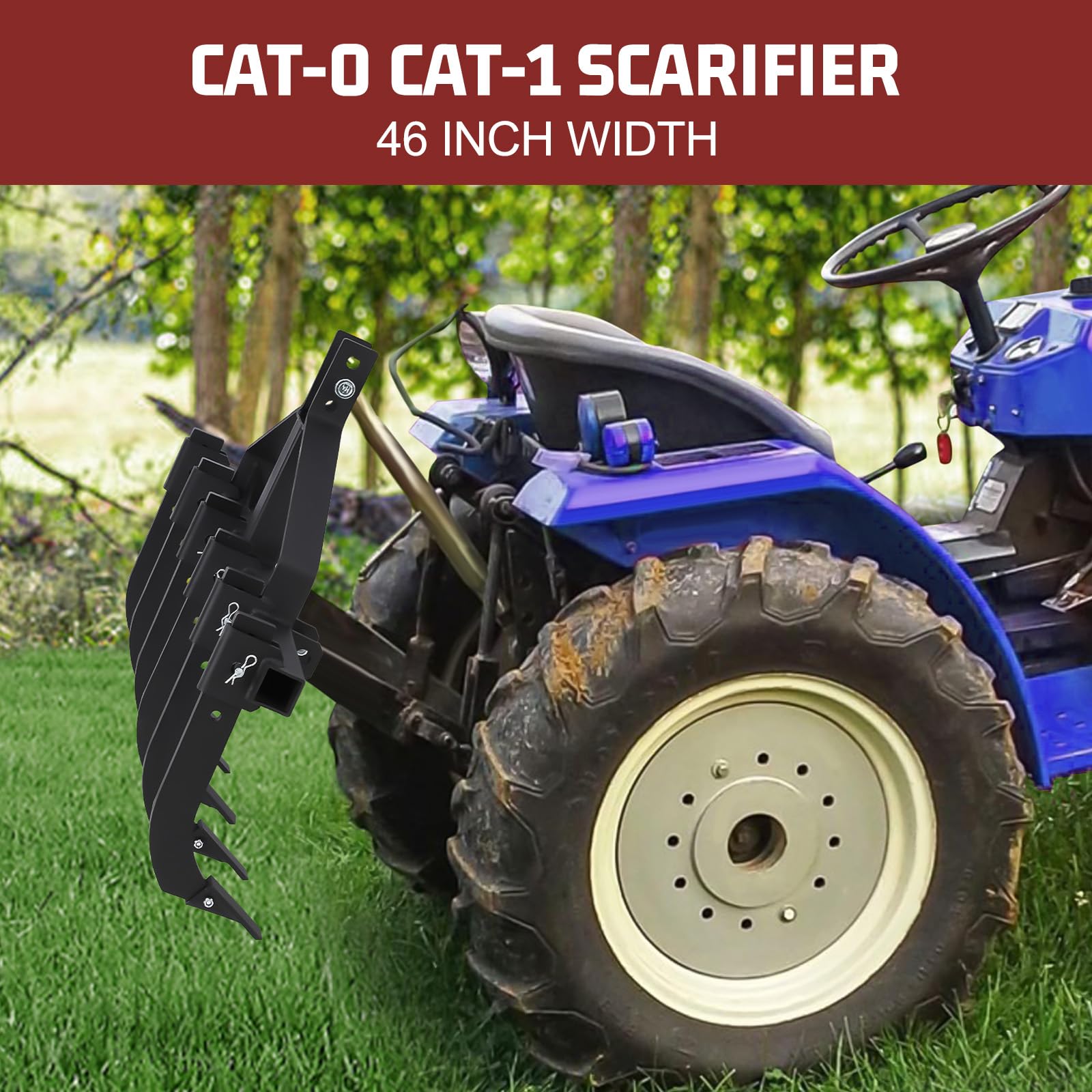 Garvee Plow Scarifier 46 Inch Width Detachable Cultivator with 6 Adjustable Scarifier Shank, 3 Point Scarifier for Easy Mounting