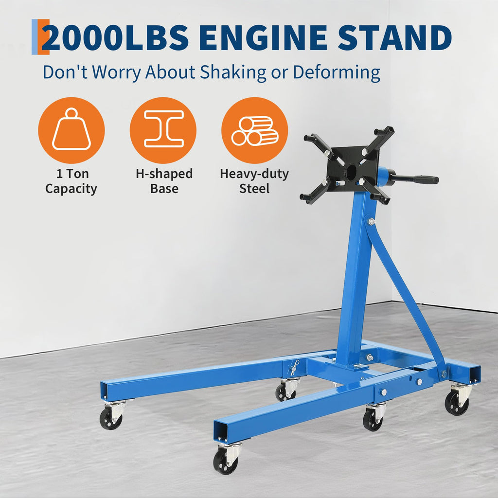 Garvee Engine Stand 2000 LBS Rotating Motor Stand with 360° Rotating Head, Adjustable Arms, Casters for Vehicle Maintenance, Durable Steel, Black