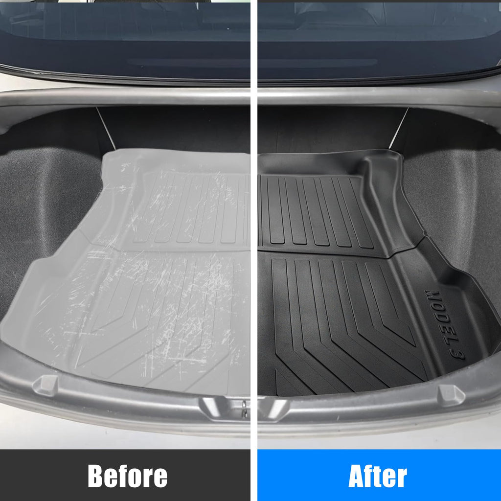 Garvee Trunk Mat for 2017-2023 Tesla Model 3 - All-Weather TPE Rear Cargo Protector, Durable and Non-Slip Floor Mat (Black)