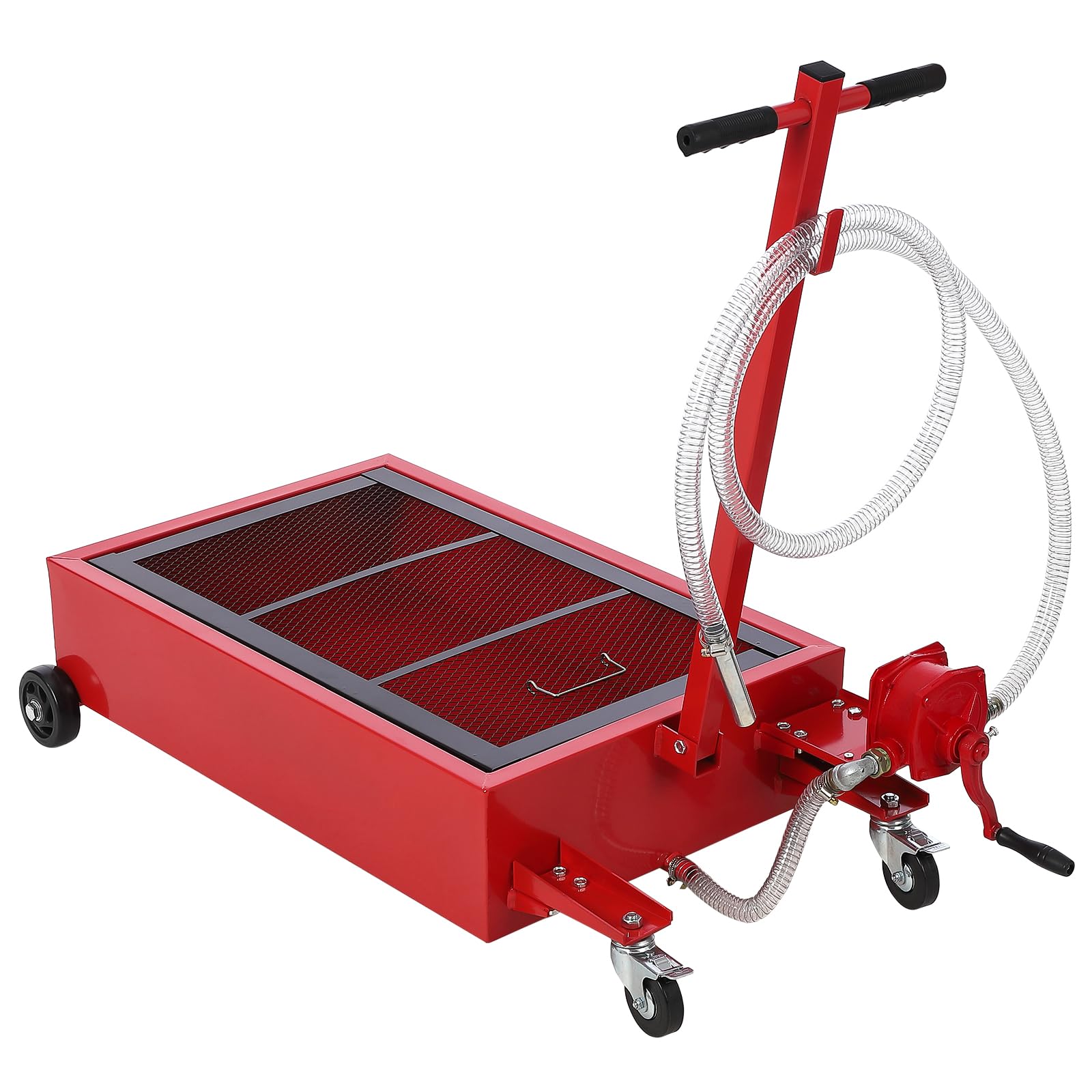 Garvee 20 Gallon Oil Drain Pan Oil Drain Tank, 76L Low Profile Oil Drain Pan, Large Capacity Oil Change Pan with Manual Pump & T Foldable Hand and Wheels, 7.5FT Hose Oil Drain Cart for Car, SUV, Trucks