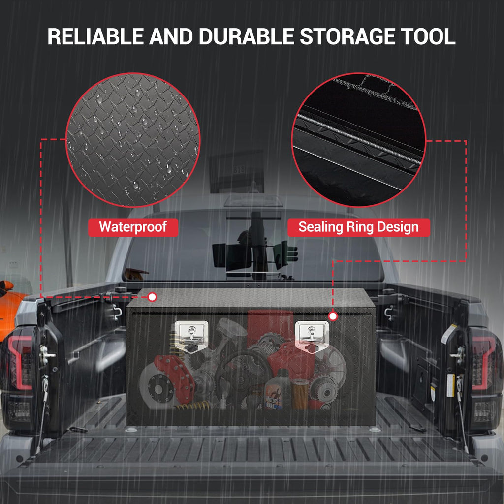 Garvee 36"X18" Underbody Truck Box, Pickup Storage Box,Heavy Duty Aluminum Diamond Plate Tool Box with Lock and Keys,Waterproof Trailer Storage Box with T-Handle for Truck,Van,Trailer