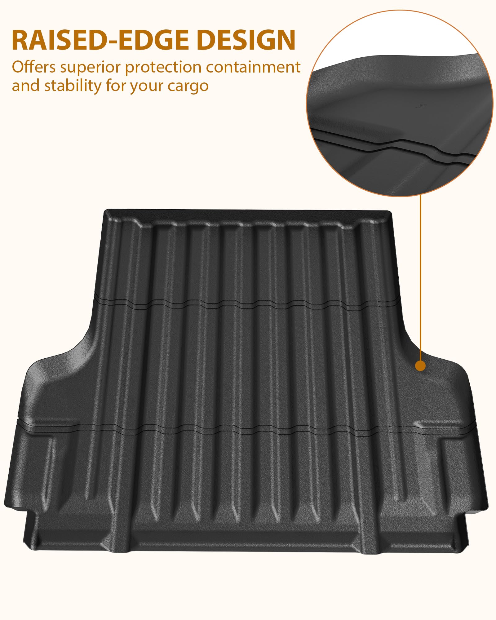 Garvee Truck Bed Mat for 2005-2023 Toyota Tacoma Double/Crew Cab 5 Feet (60.5 inches) Bed, Anti Slip All Weather TPE Pickup Bed Liner Cargo Mats
