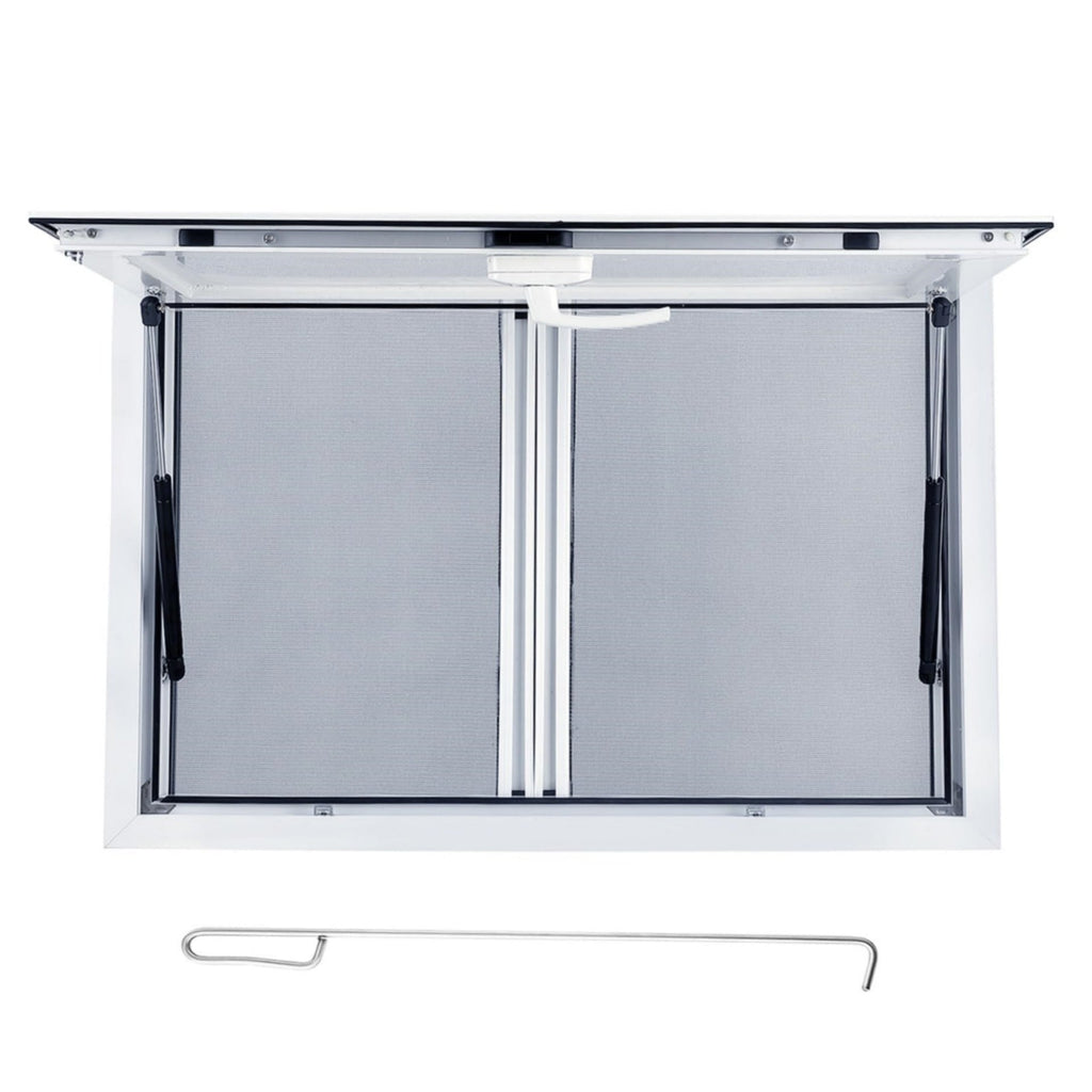 Garvee 36"W x 36"H Concession Window - Aluminum Alloy Food Truck Service Window with Sliding Screens, Awning Door, Hydraulic Lift, and Locking Mechanism for Catering (Glass Not Included)