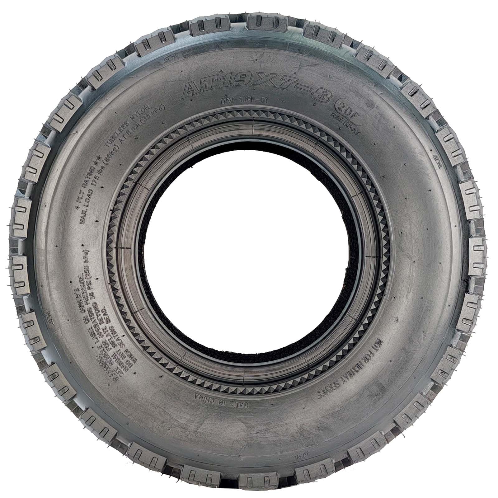 Garvee 19x7-8 ATV/UTV Knobby Sport Tires - Front 19x7x8 Mini Bike Tires, 4-Ply Tubeless All-Terrain, Black