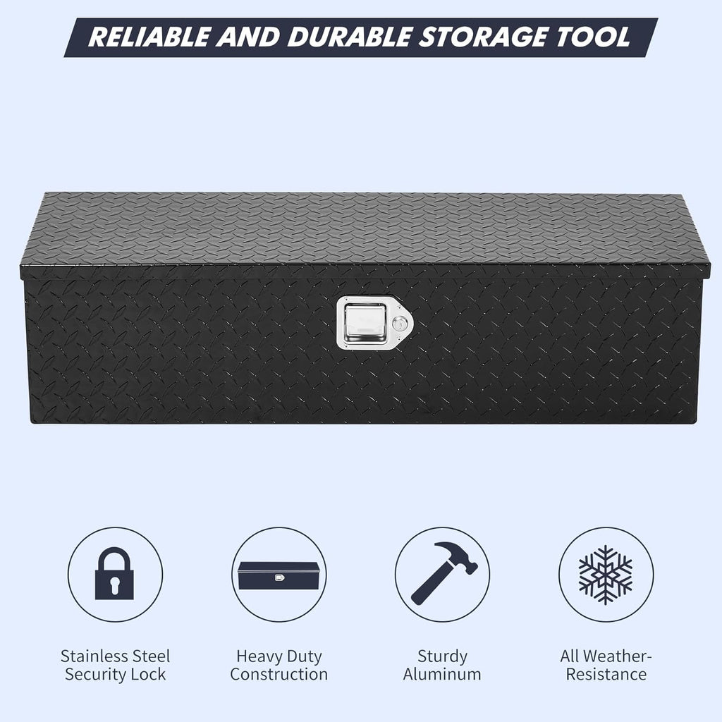 Garvee 30X15X15 Inch Aluminum Truck Tool Box with Lock, Weatherproof Secure Storage for Pickup Truck, RV, Trailer, Black