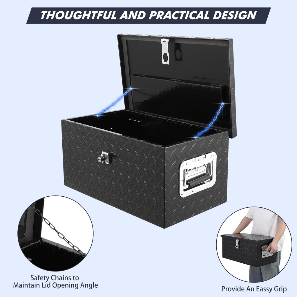 Garvee 20 Inch Truck Bed Tool Box: Heavy Duty Aluminum with Sliding Shelf, Diamond Plate Toolbox for Pick Up Truck RV Trailer, Storage with Side Handle, Lock and Keys - Black