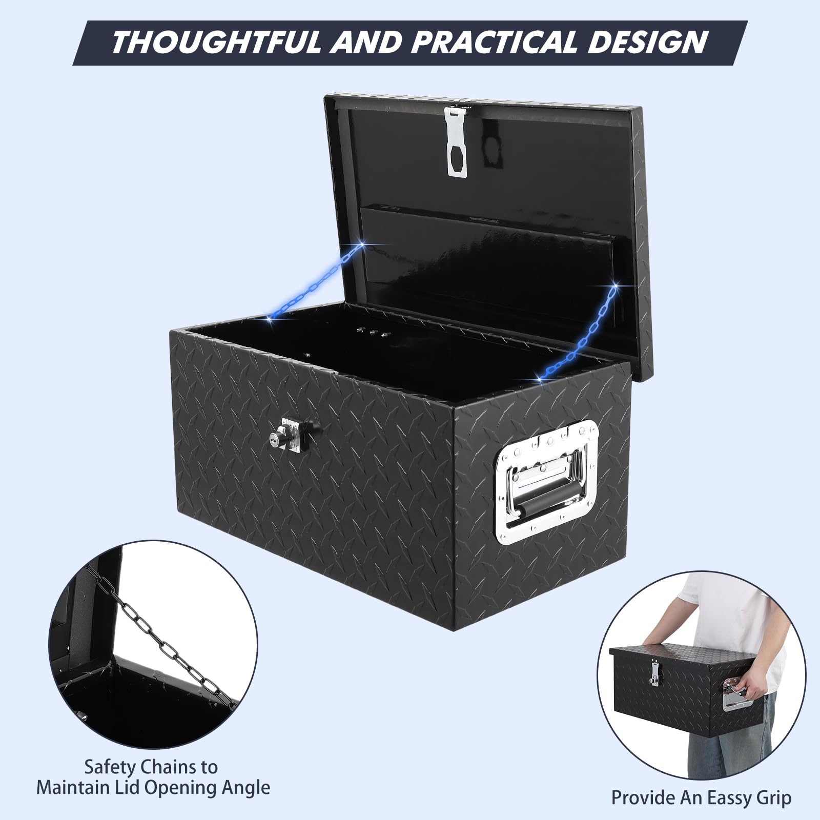 Garvee 20 Inch Truck Bed Tool Box: Heavy Duty Aluminum with Sliding Shelf, Diamond Plate Toolbox for Pick Up Truck RV Trailer, Storage with Side Handle, Lock and Keys - Black