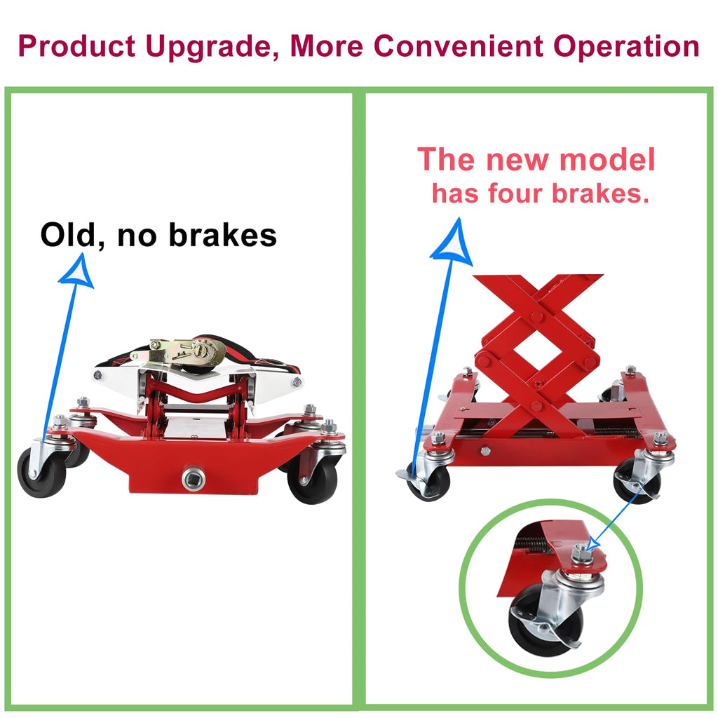 Garvee 450 LBS Capacity Low Profile Transmission Jack with 2M Safety Straps, 7-23 in Lift Range, Heavy Duty Auto Repair Lifting Jack, Red, Compact Vehicles