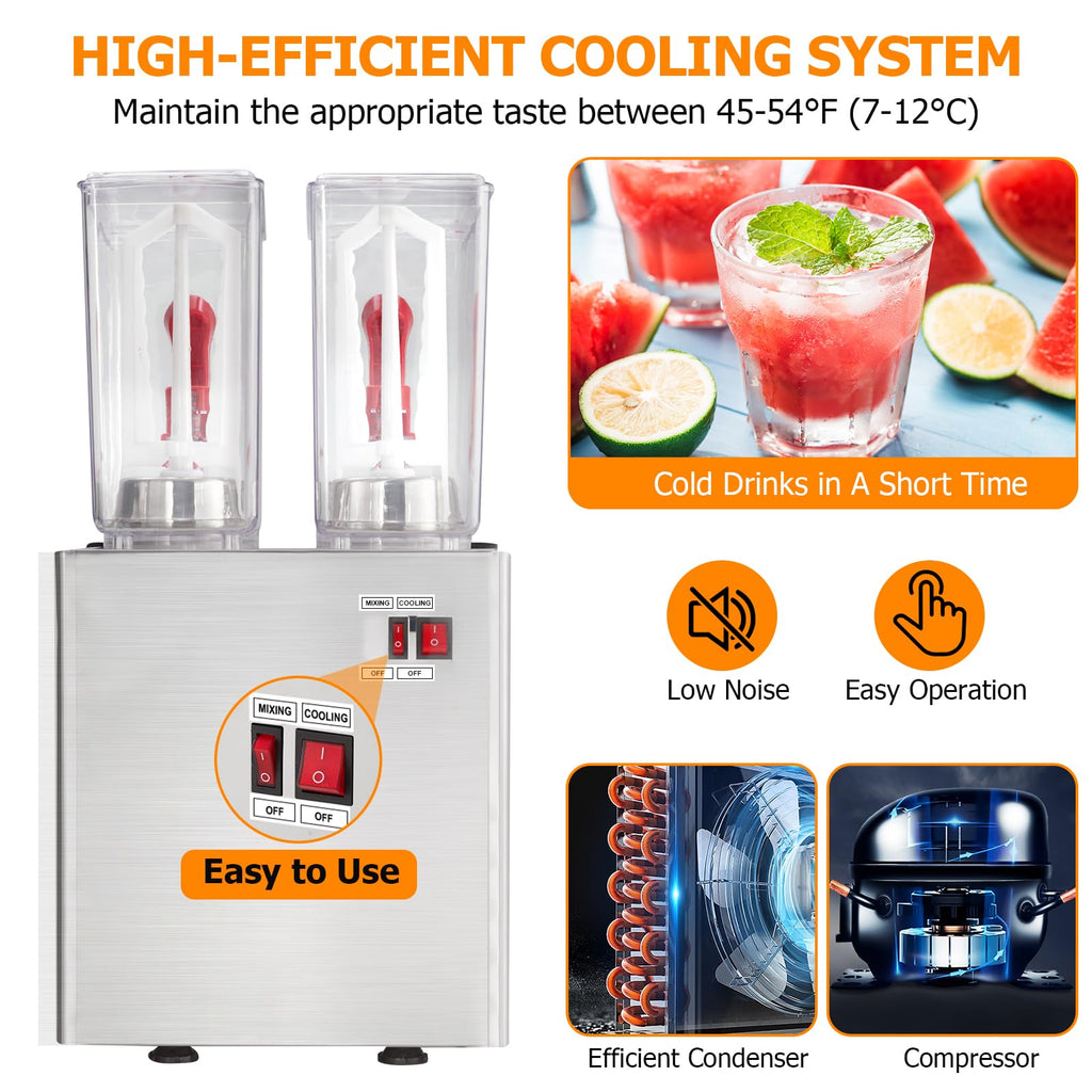 GARVEE 20L (5.28 Gallon) Commercial Juice Dispenser, 2 Tanks 280W, Stainless Steel Beverage Dispenser for Tea, Drink