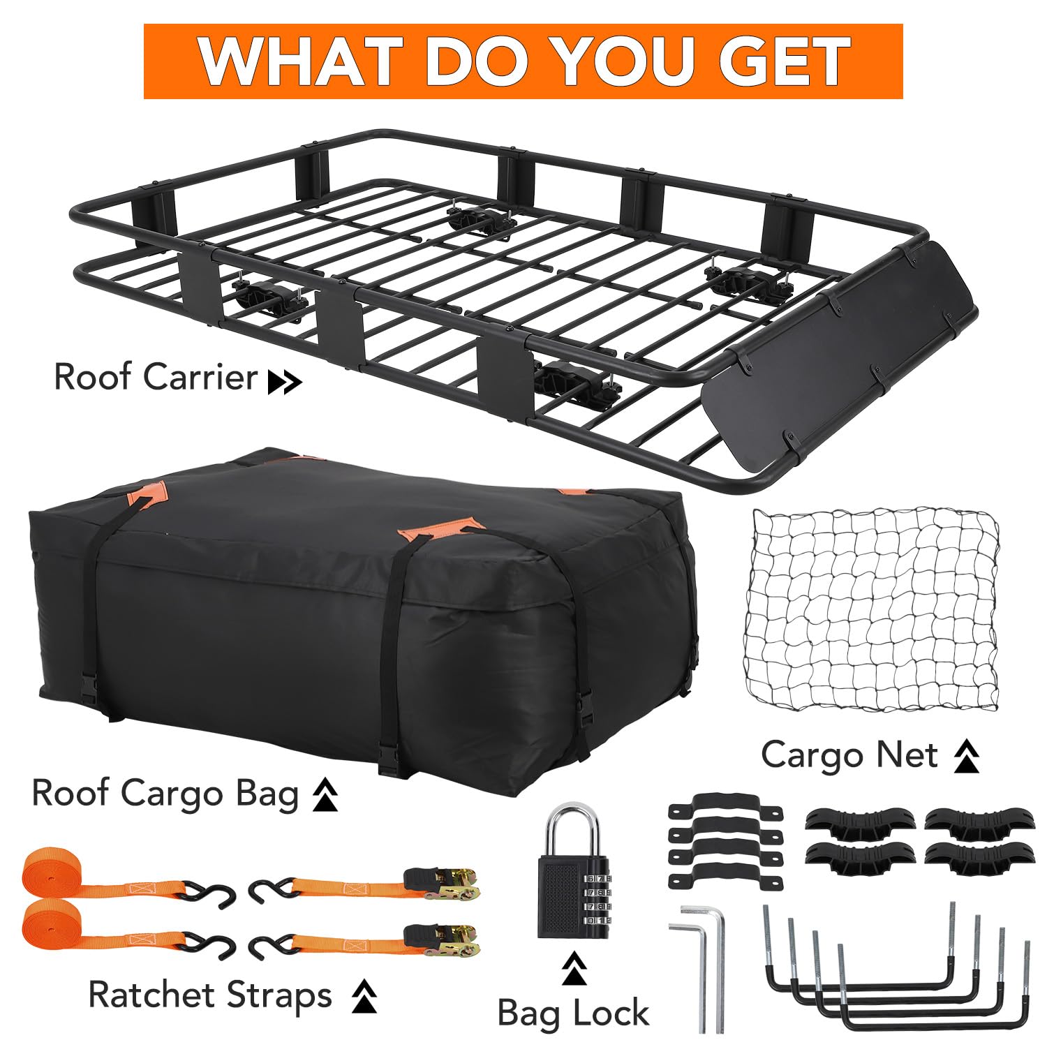 Garvee Rooftop Cargo Basket - 64" x 39" Steel Universal Roof Rack with Adjustable Size (48" x 39"), Includes Cargo Carrier Bag and Accessories, 200 lbs Capacity for SUVs, Trucks, and Vehicles