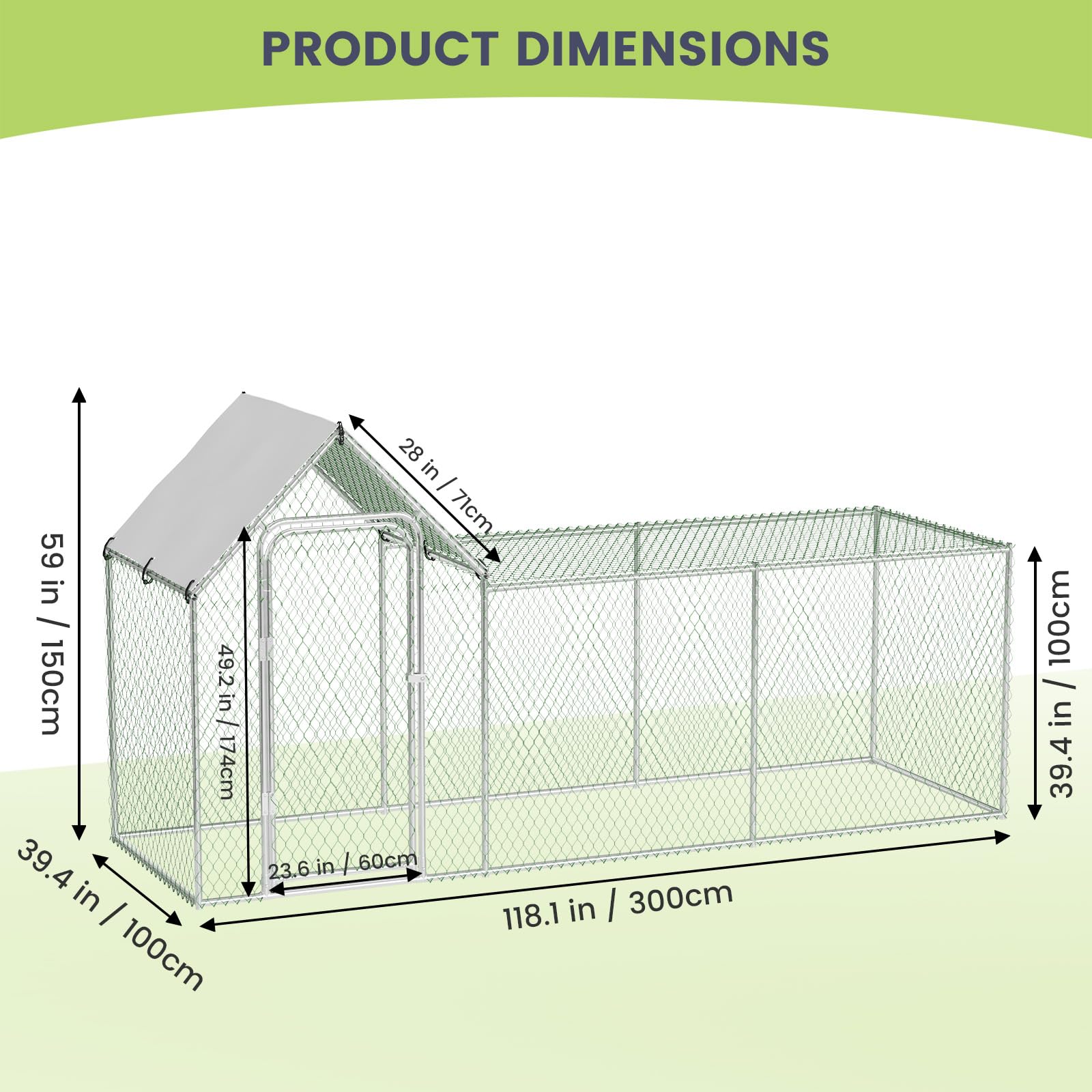 Garvee Chicken Coop Run Large Metal Chicken Pen Outdoor, Metal Chicken Coop with Waterproof and Anti-Uv Cover for 6/10 Chickens,Duck Rabbits Habitat - 118.1 x 39.4 x 59 Inch