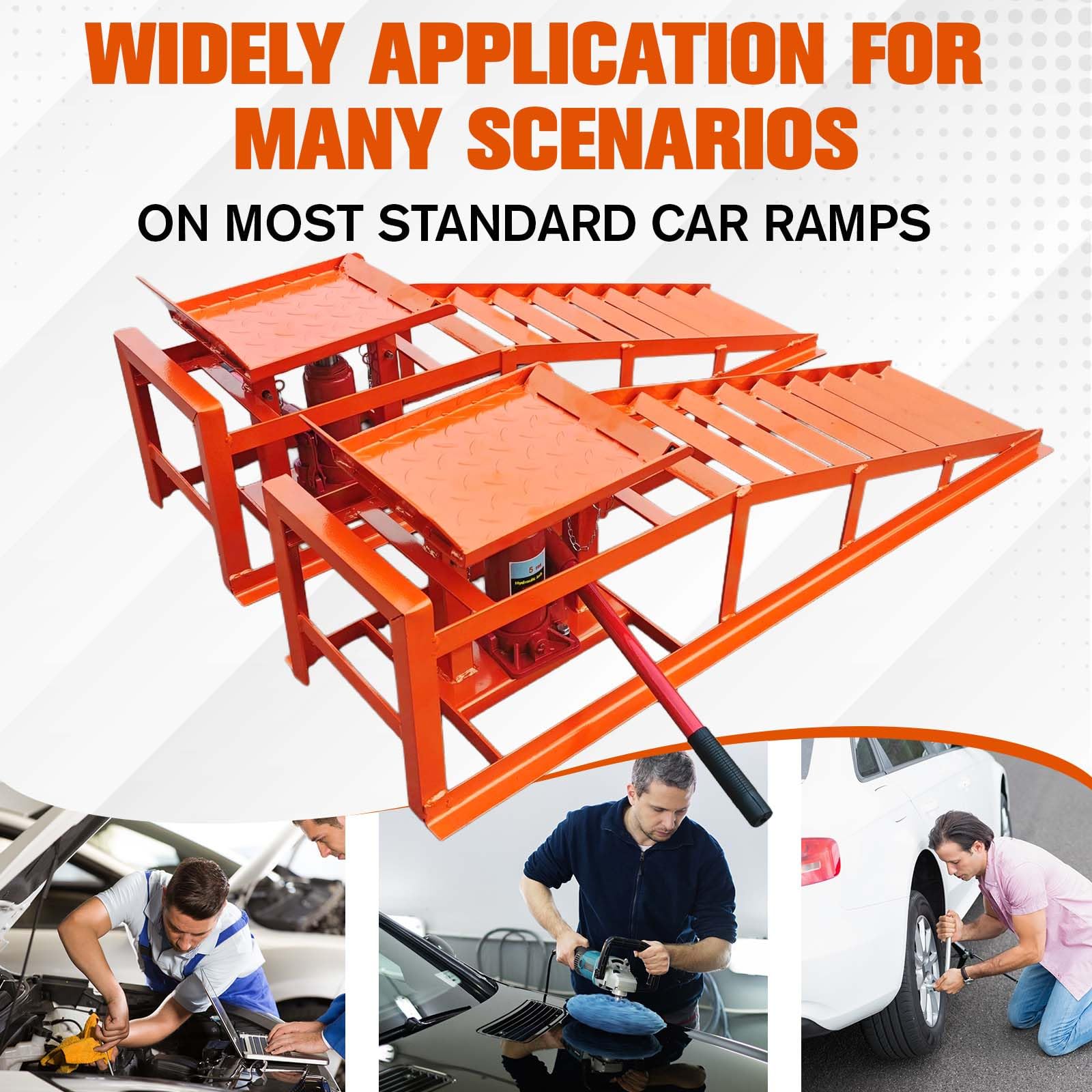 Garvee Car Truck Service Ramps, Heavy Duty Truck Vehicle Lift Ramps, 2 Pack 12000LBS Load Capatity Portable Car Ramps for Oil Changes,Car Lifts for Home Garage,Vehicle Auto Garage Repair (Orange)