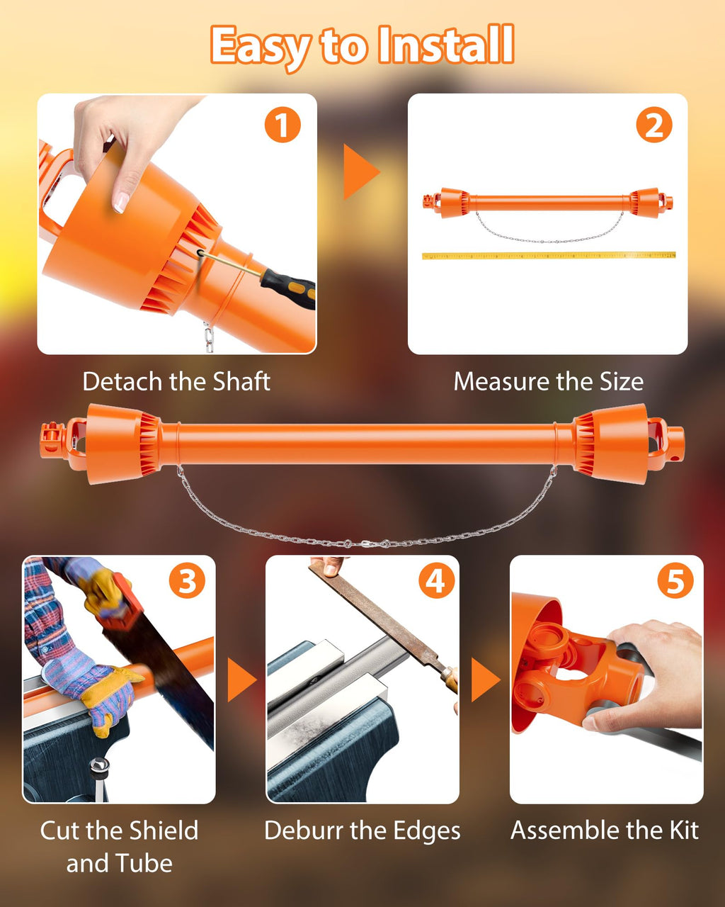Garvee PTO Drive Shaft 1 3/8" PTO Shaft, 39"-55" Brush Hog PTO Shaft, 6 Spline End Round End PTO Driveline Shaft, Series 4 Tractor for Bush Hog,Finish Mower,Rotary Cutter