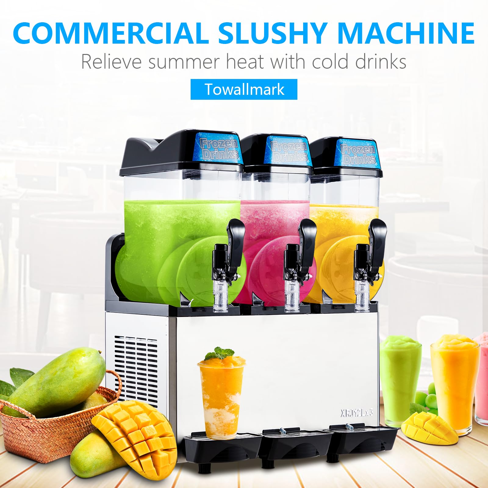 Garvee Commercial Slushy Machine 36L (12L x3) 660W – Stainless Steel & Food-Grade PC Tanks for Restaurants, Bars, Events