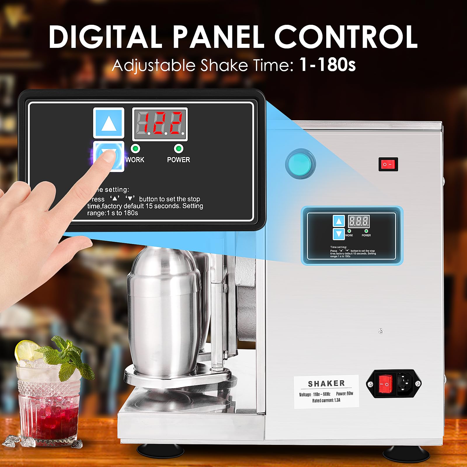 Garvee Automatic Milk Tea Shaking Machine, Garvee Electric Double Frame Milk Tea and Cocktail Shaker, 400r/min, Stainless Steel & Double Cups for for Bubble Tea, Boba Tea, Juice, Coffee, Milk, Wine
