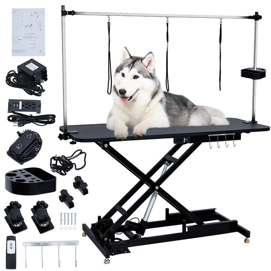 Garvee 60" Hydraulic Dog Grooming Table for Pet, Heavy Duty Hydraulic Professional Pet Grooming Table with Adjustable Overhead Arm & Noose, Storage Box, Remote Control, Max Load 350lbs