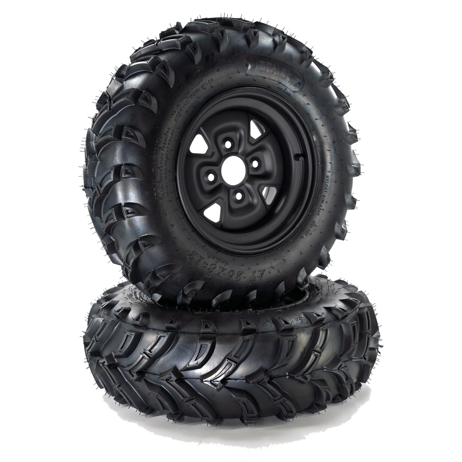 Garvee Set Of 2 25x8-12 ATV Tires With 12" Steel Wheel Rim 4 Bolt, All-Season Off-Road Mud Sand Terrain, Durable Black 6PR UTV Tires
