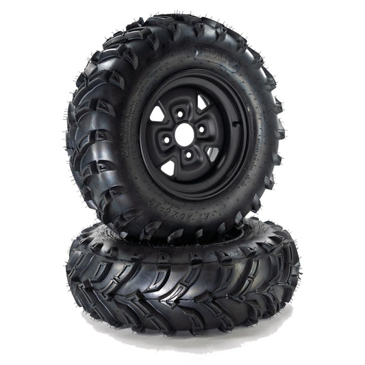 Garvee Set Of 2 25x10-12 ATV Tires With 12" Wheel Rim 4 Bolt For ATV UTV Trail Off-Road Mud Sand Terrain, All-Season, Durable Rubber, Steel Rim, Black