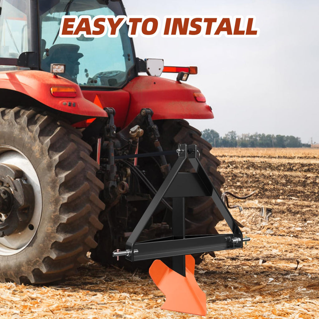 Garvee Heavy Duty Middle Buster Plow for 3-Point Hitch Tractors, Durable Steel Soil Tiller for Farming and Gardening Orange