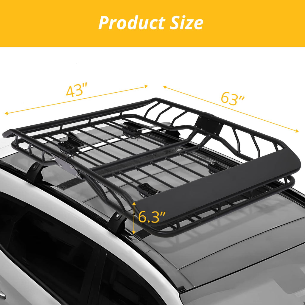 Garvee 63x43 Inch Roof Rack Basket, Heavy Duty Steel Basket Universal Rooftop Cargo Carrier, 300Lbs Load Roof Basket for SUV Pick Up Truck Cars