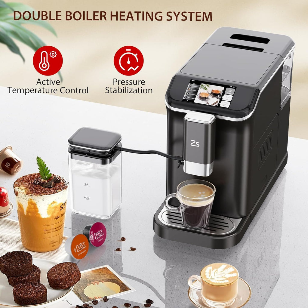Garvee Fully Automatic Espresso Machine,Coffee Maker With 20 Bar, Milk System, 7 Coffee Varieties, Intuitive Touch Display, Coffee Machine With Auto Clean Filter for Cappuccino, Latte, Espresso Maker