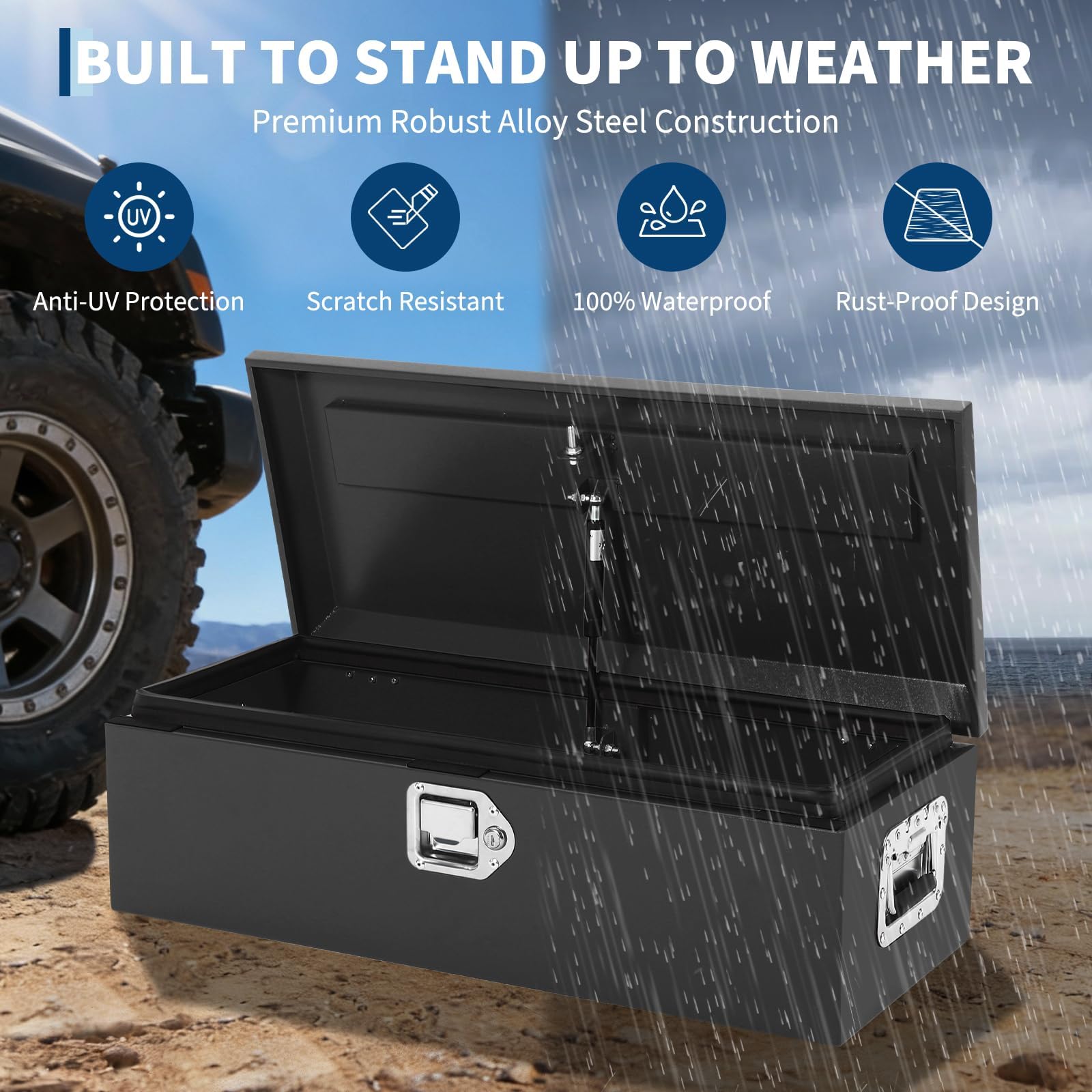 Garvee 39"X13"X10" Heavy-Duty Truck Tool Box with Dual Hydraulic Lids, Weatherproof Steel Storage for Pickup Truck Bed, Garage, Workshop, RV & Trailer, Durable Black