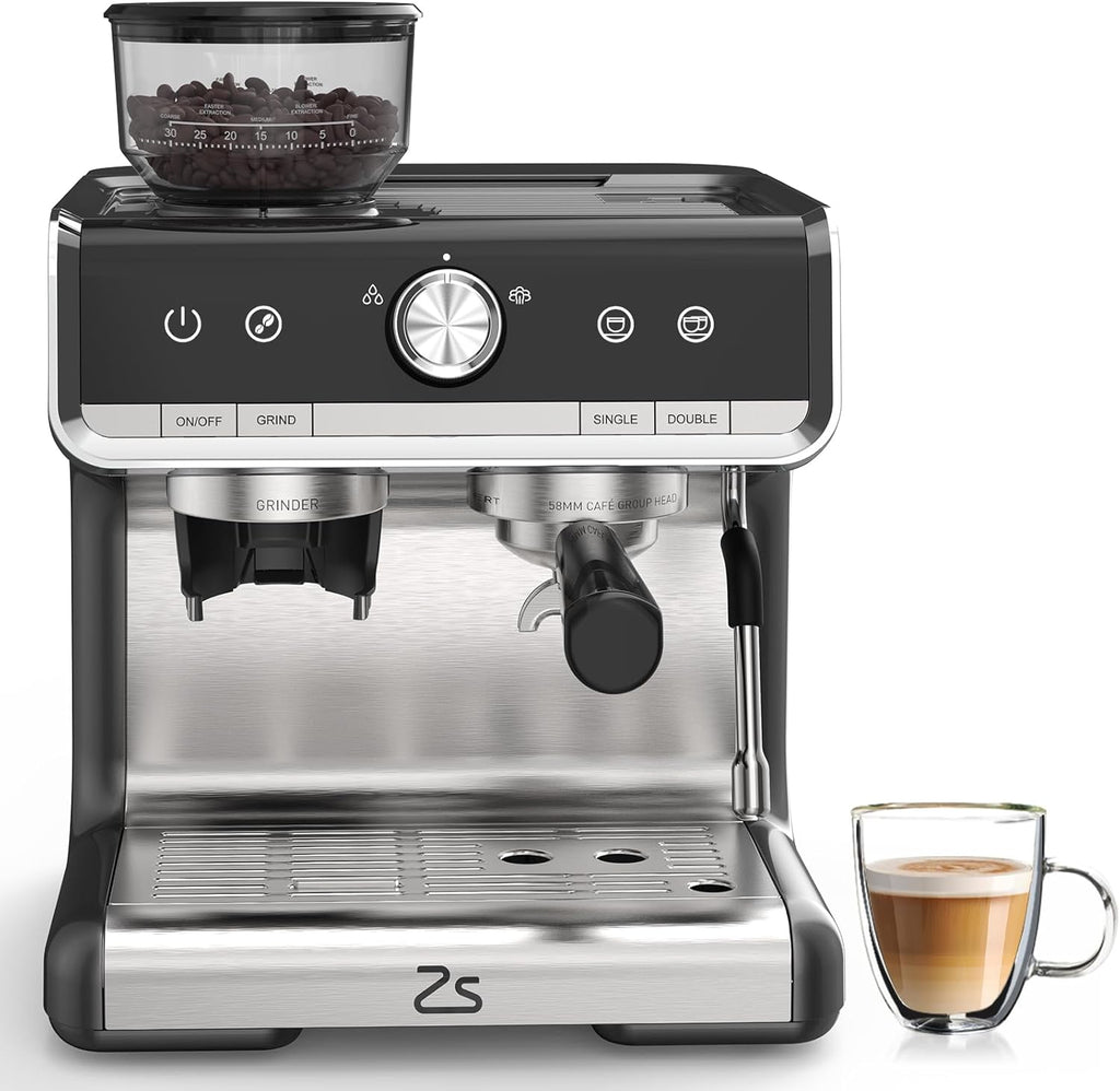Garvee 1450W 120V 20 Bar Espresso Machine with Steam Wand, Fast Heat,Built-In Bean Grinder,for Home Barista, Gifts for Dad,Mom,Coffee Lover- Gray