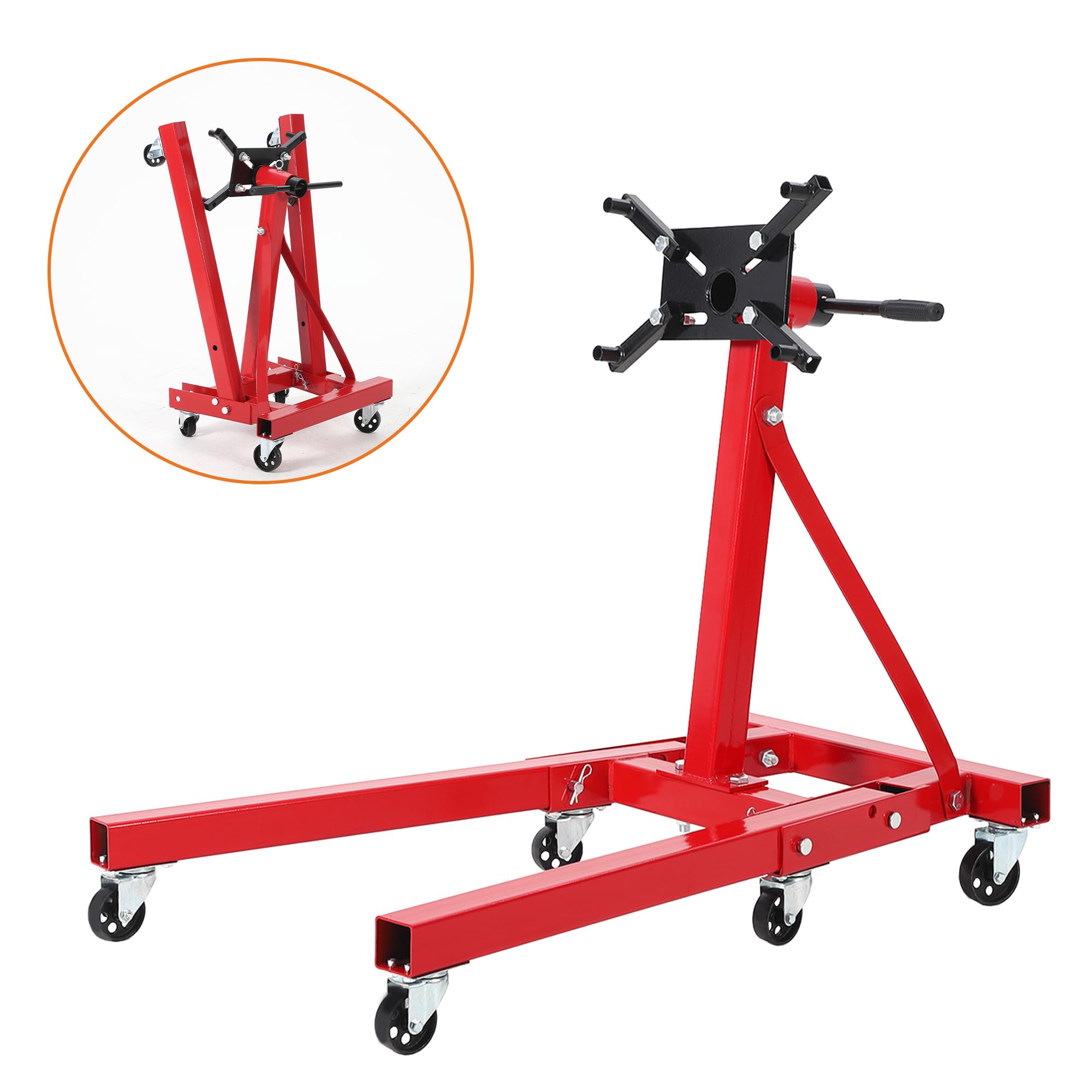 Garvee Engine Stand 2000 LBS Rotating Motor Stand with 360° Rotating Head 4-Adjustable Arms 6-Casters for Vehicle Maintenance Auto Repair