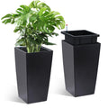 Garvee 16 Inch Tall Rectangular Planters Set of 2 Large Modern Plant Pots with Drainage Holes＆Water Level Monitor＆Wheels Outdoor and Indoor for Patio, Porch, Living Room, or Home Office, Black
