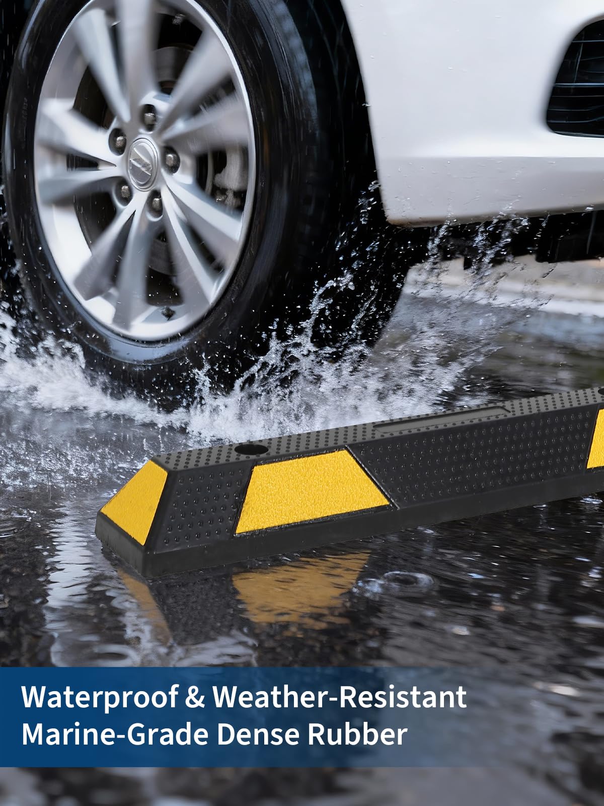 Garvee 72 Inch Heavy Duty Rubber Parking Curb with Reflective Stripes for Garage & Driveway, Yellow, 2 Pack
