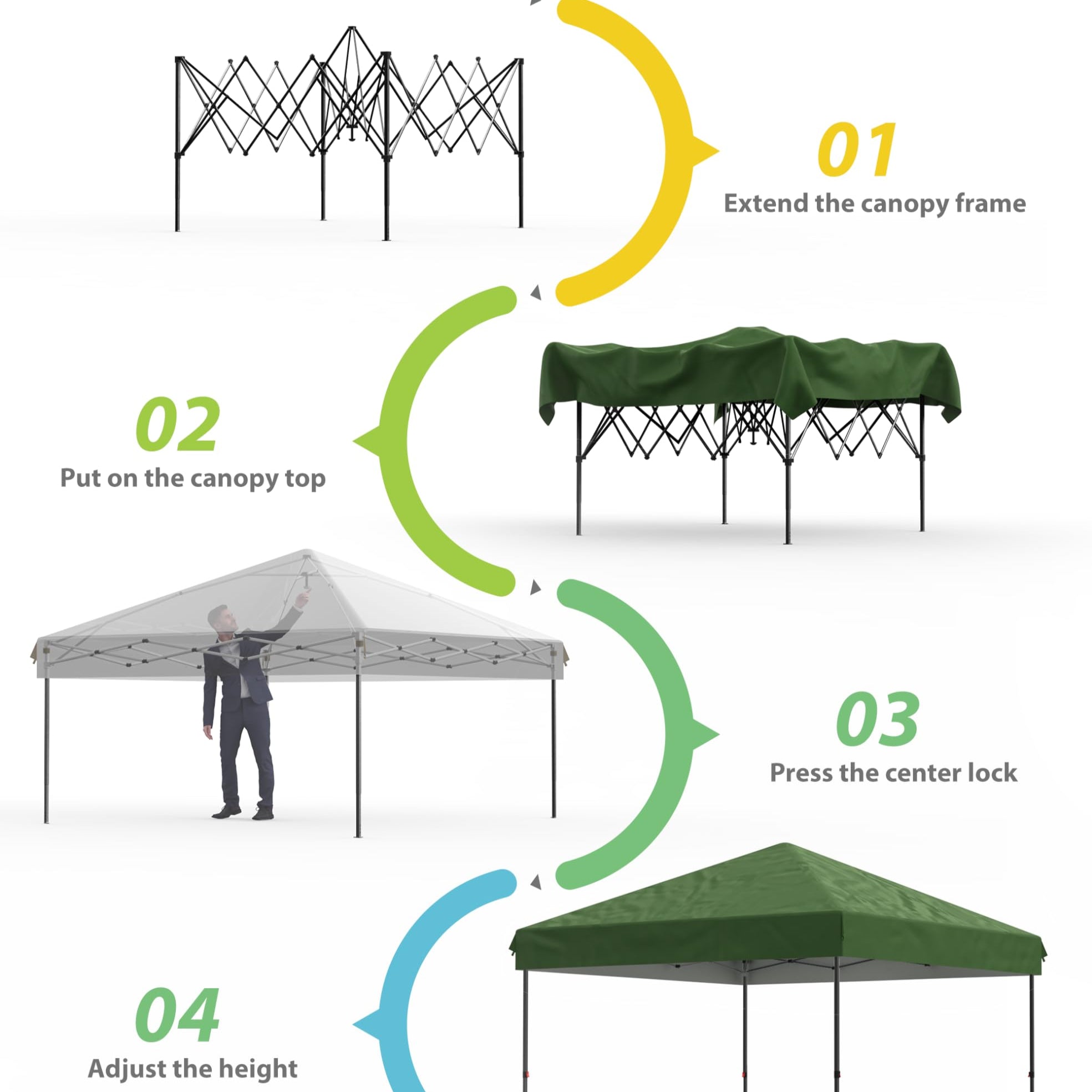 Garvee 10'x10' Pop-Up Canopy - Waterproof & UV Resistant Commercial Instant Tent for Outdoor Events, Farmer Market, Party, Patio, Green