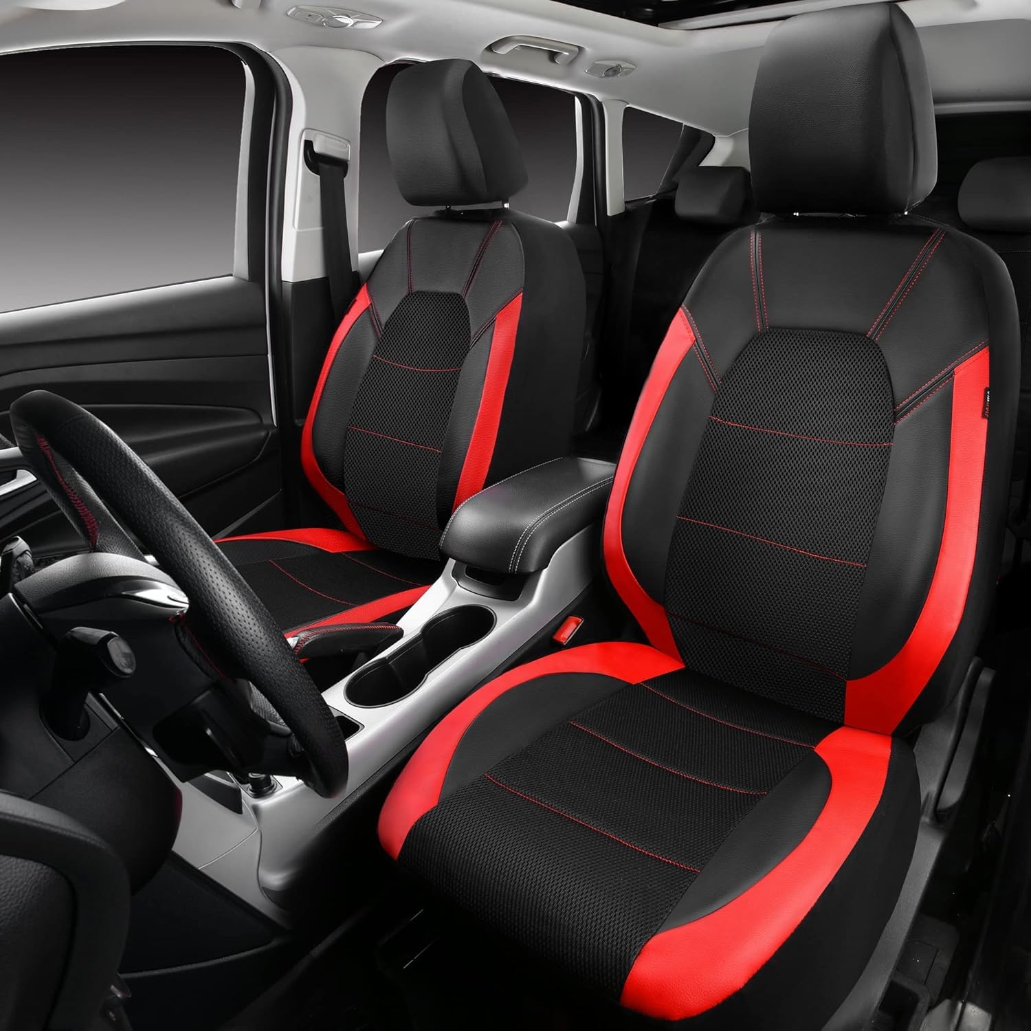Garvee Universal 9 Pcs Car Seat Covers Full Set, Leather Protectors for 5-Seat Cars, SUVs, Vans, Waterproof Red