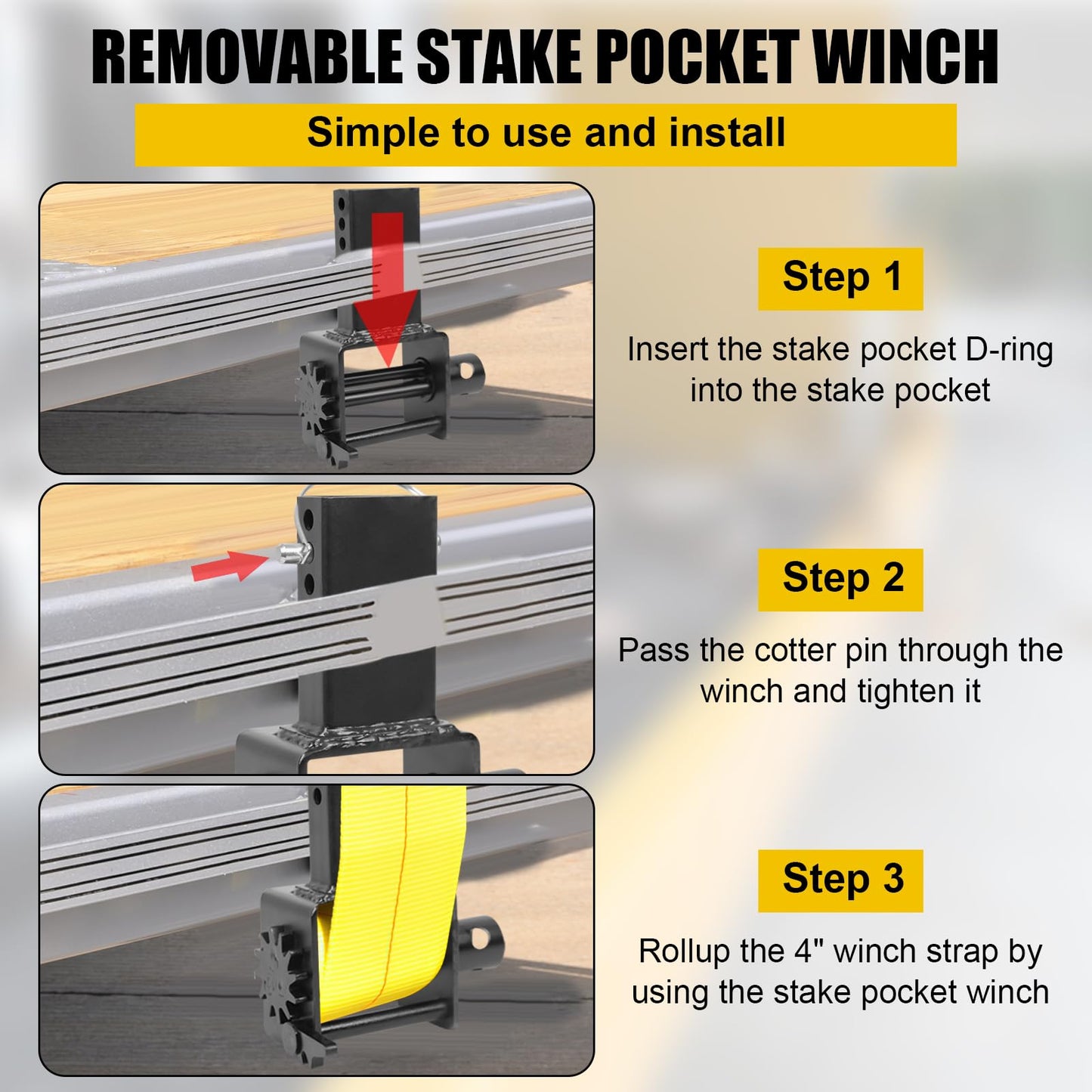 Garvee Trailer Stake Pocket Winch Heavy Duty Flatbed Trailer Tool With Standard Size Winch Bar 6 PCS 2-4 Inch Fit High Strength Steel Rust Resistant