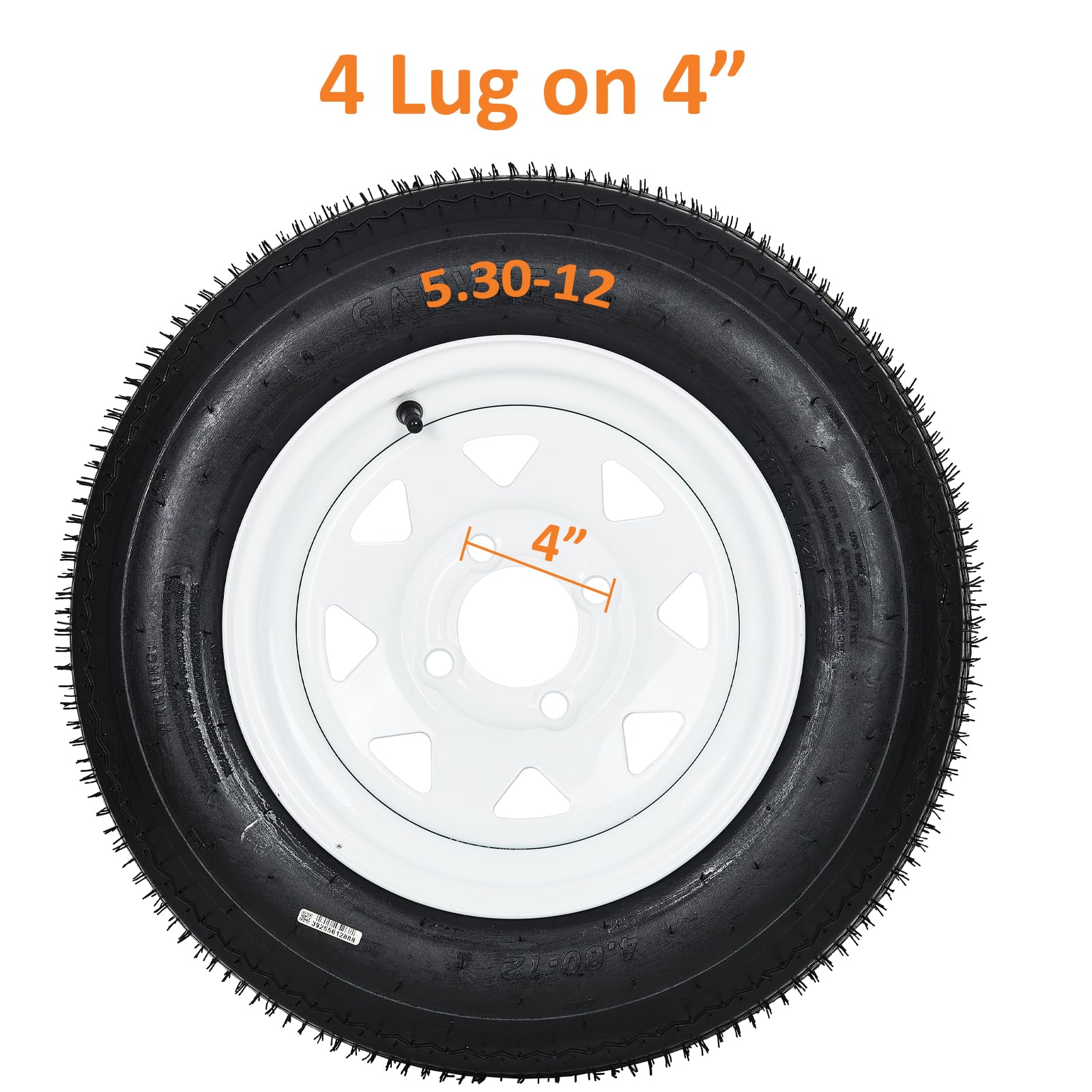 Garvee 5.30-12 Trailer Tire and Wheel Assembly, Heavy-Duty Load Range C 6PR, 12 Inch White Modular Wheel for Utility Boat Camper Trailers, Set of 2