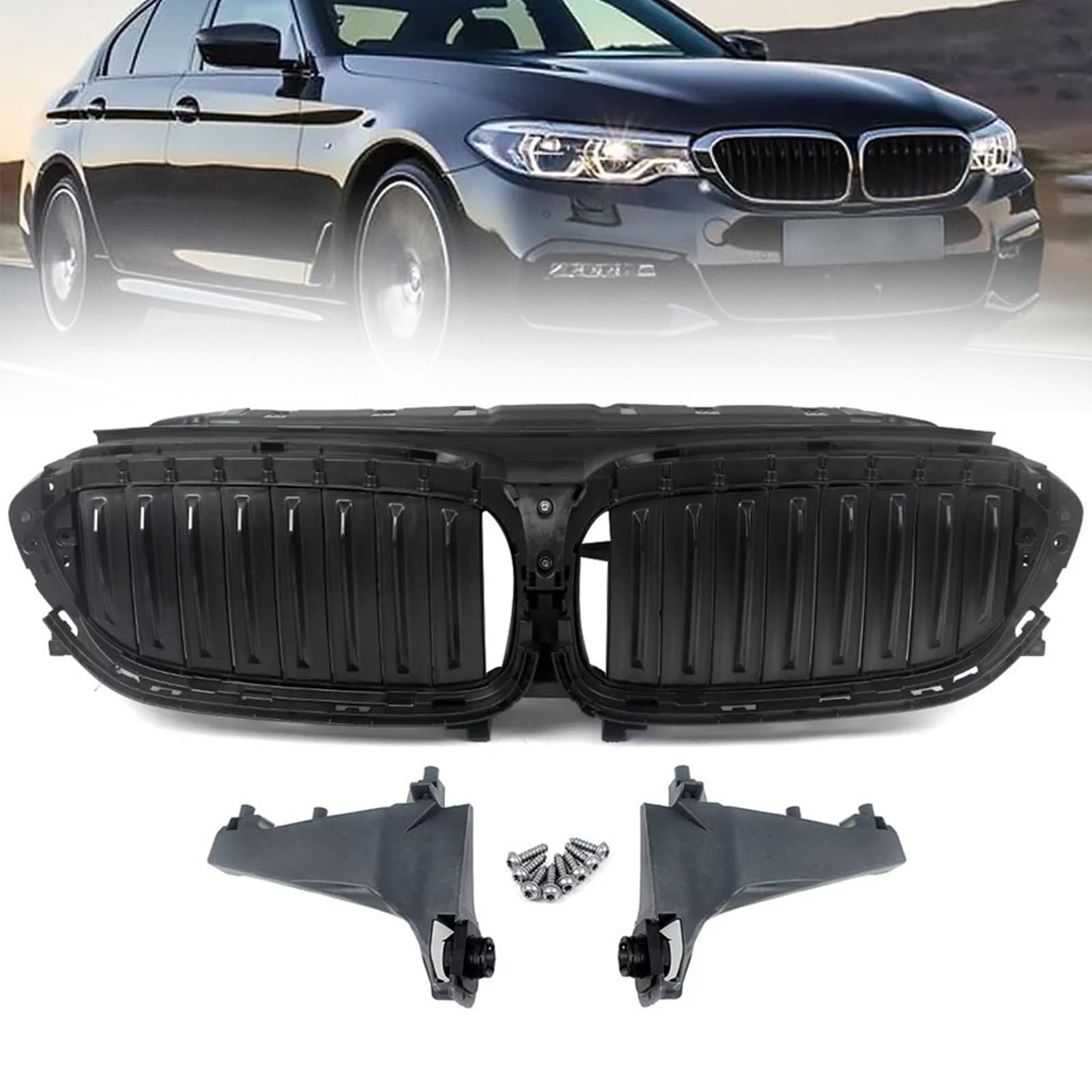 Garvee Active Air Shutter Front Upper Radiator Grille For 5 Series G30 G31 G38 (2017-2020) Auto Decor Replacement Black
