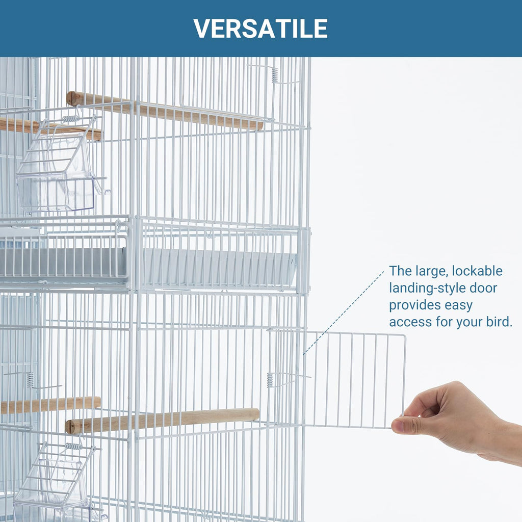 Garvee Extra Large Metal Bird Cage for Mid-Sized Parrots Cockatiels Conures Parakeets Lovebirds Budgie Finch, White, W33.5 x D11 x H67