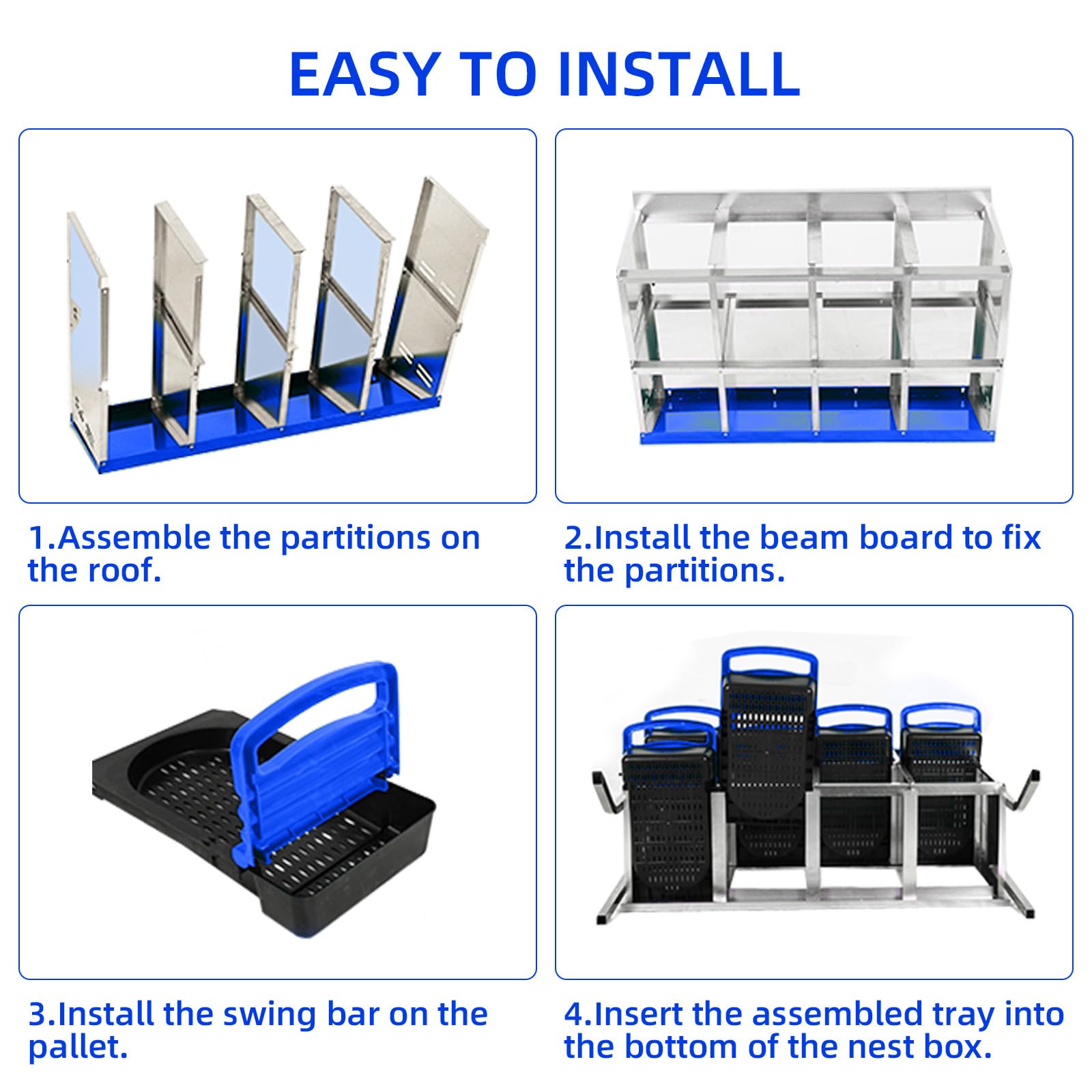 Garvee Chicken Nesting Box 8-Hole Roll Away Egg Laying Box with Lid, Heavy-Duty Galvanized Steel, Blue, Easy Clean & Egg Collection