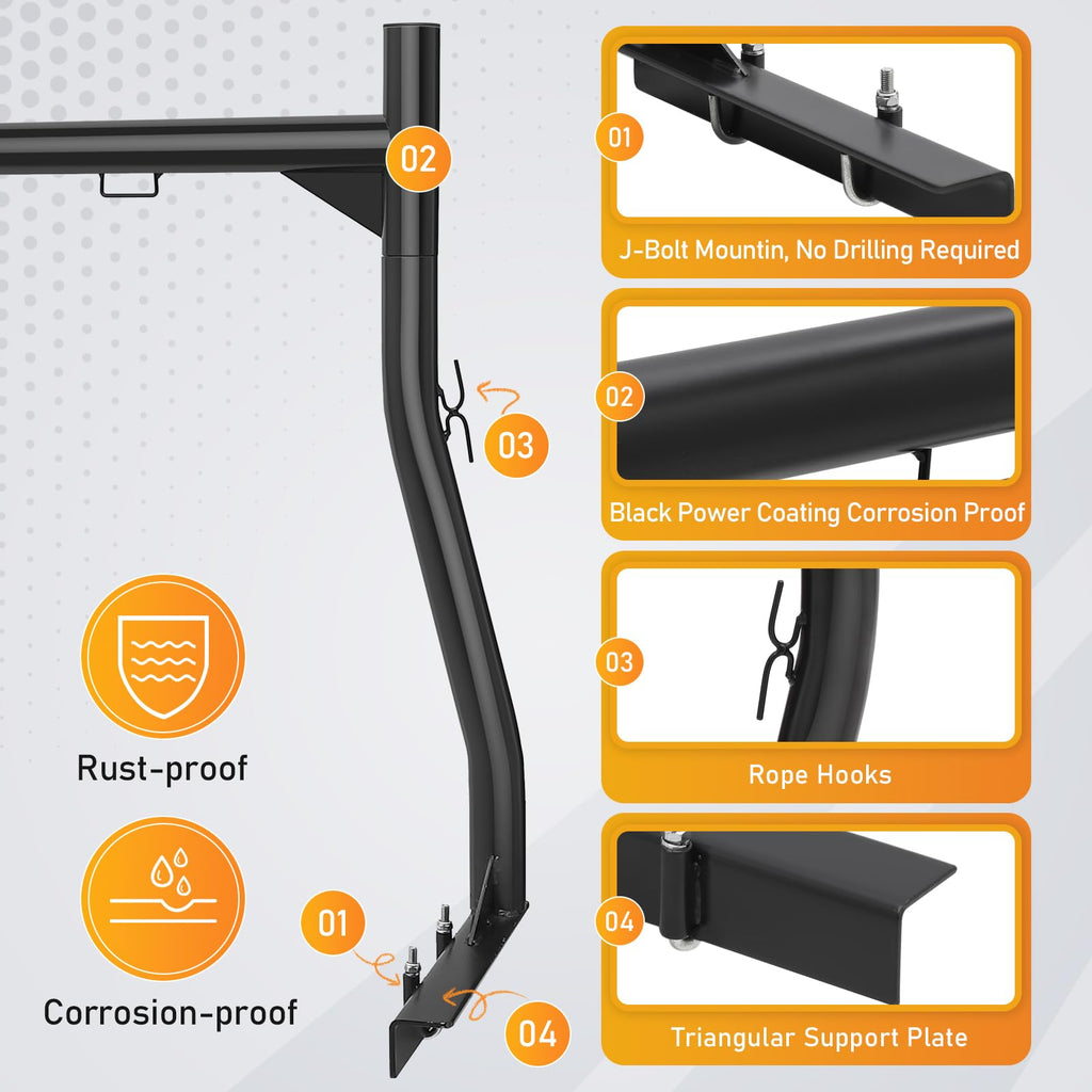 Garvee Truck Ladder Rack, Adjustable Steel Truck Bed Rack, Extendable 46"-71", 800 lbs Capacity, Universal Fit for Pickup Trucks, Ideal for Canoes, Surfboards, Ladders, Lumber, and Tents