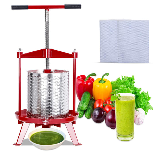 Garvee Manual Fruit Wine Press 3.69 Gal, Stainless Steel Fruit and Wine Press with T-Handle, Stable Triangular Structure, Wine Making Press for Outdoor, Kitchen