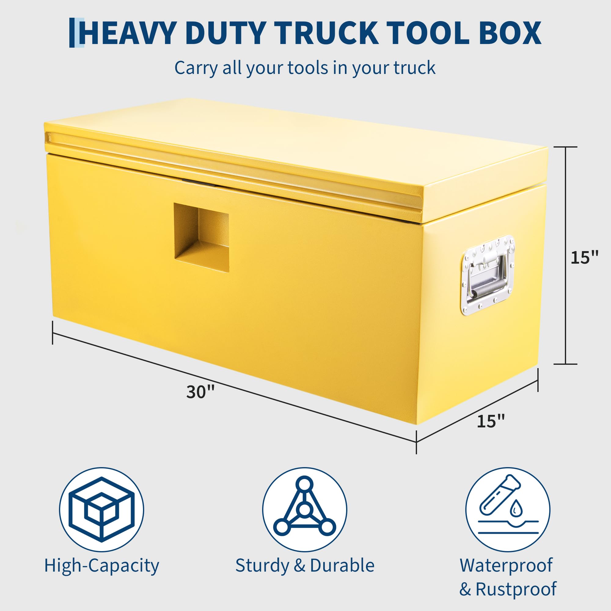 Garvee 30"x15"x15" Steel Truck Tool Box - Heavy-Duty, Dual Lids, Lockable, Weatherproof Storage for Pickup Truck Beds, RVs, and Trailers, Yellow