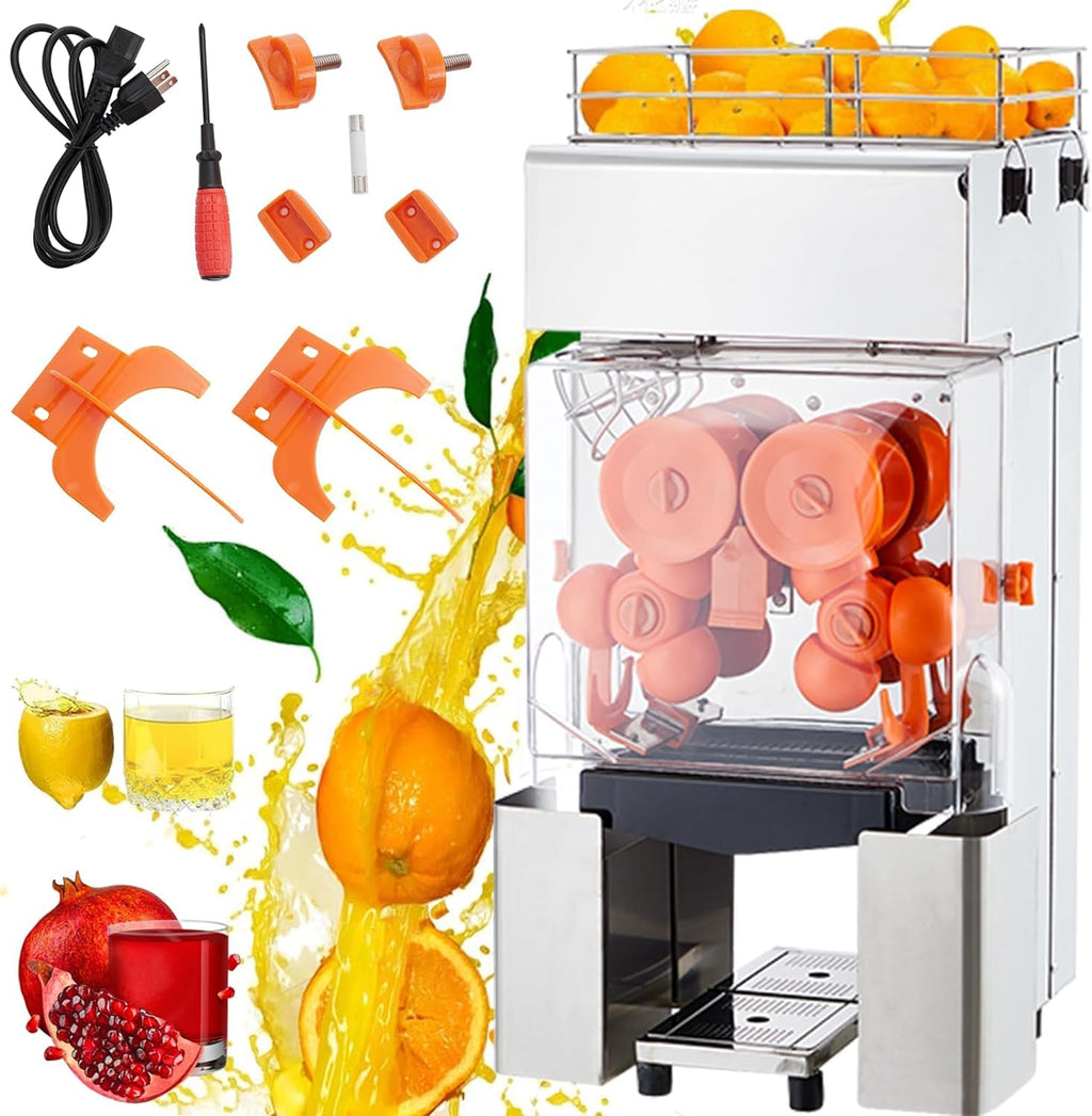 Garvee Commercial Automatic Juicer Machine 120W (110V) – High-Speed 30 Oranges/Min, Detachable Filter & Peel Bins, SUS304/PP for Cafes/Gyms