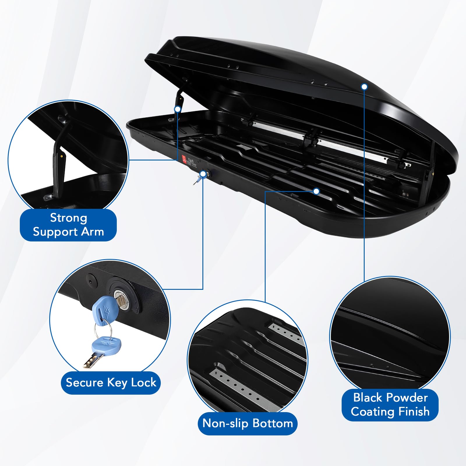 Garvee 70 Inch Rooftop Cargo Box Carrier, Hard Shell Roof Rack, 17.6 Cubic Ft, Black, Dual Side Opening